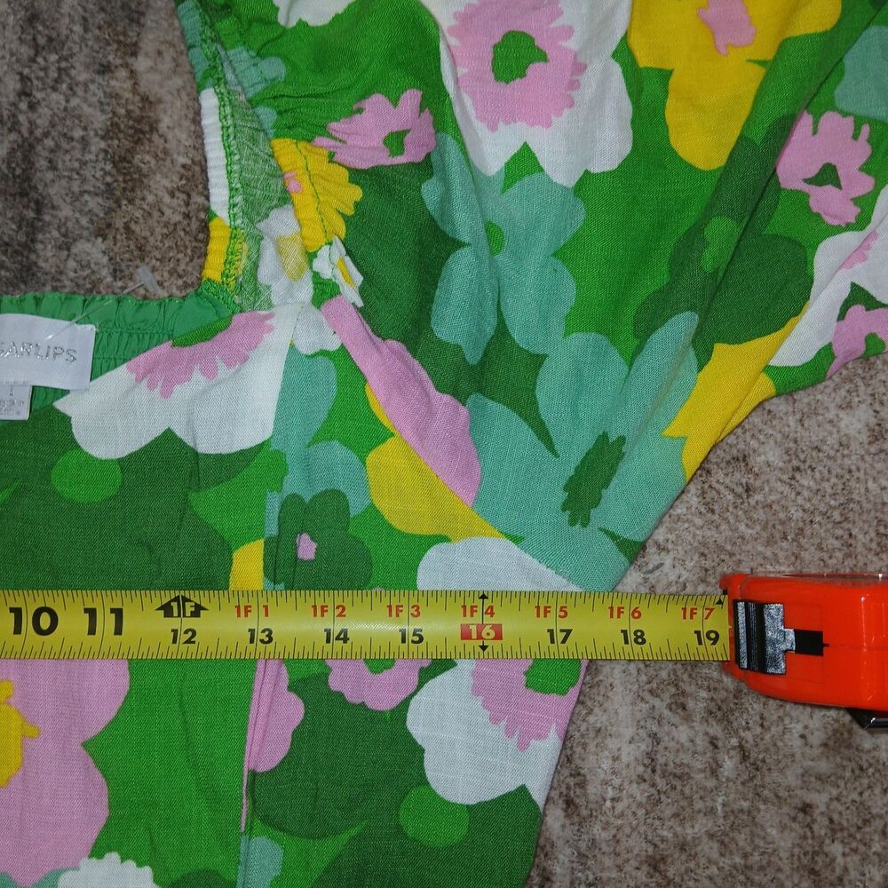 Sugarlips Women's Large Green Floral Mini Dress Puff Sleeve Square Neck - Picture 14 of 16